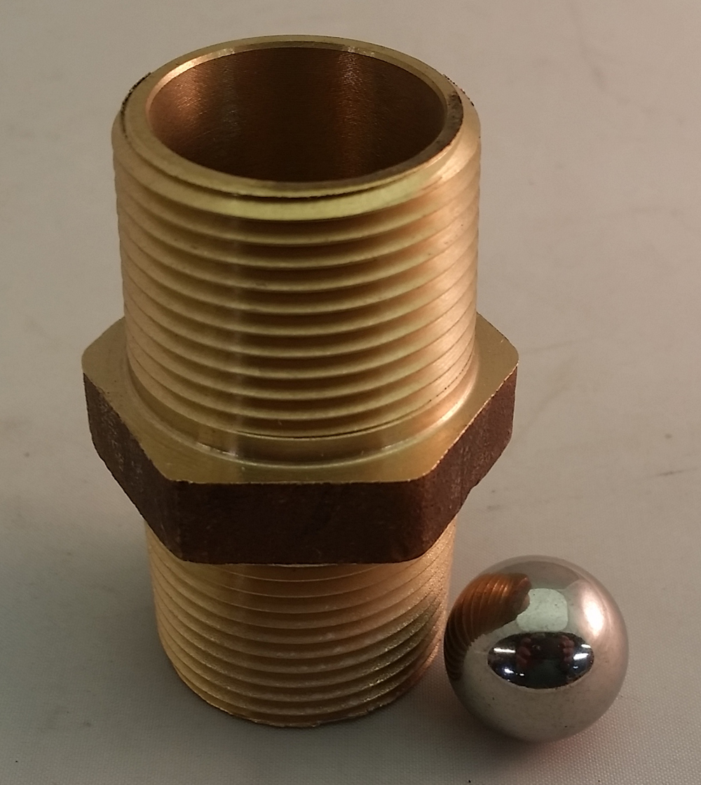 6" Primer Brass Ball Check Valve w/ SS Ball