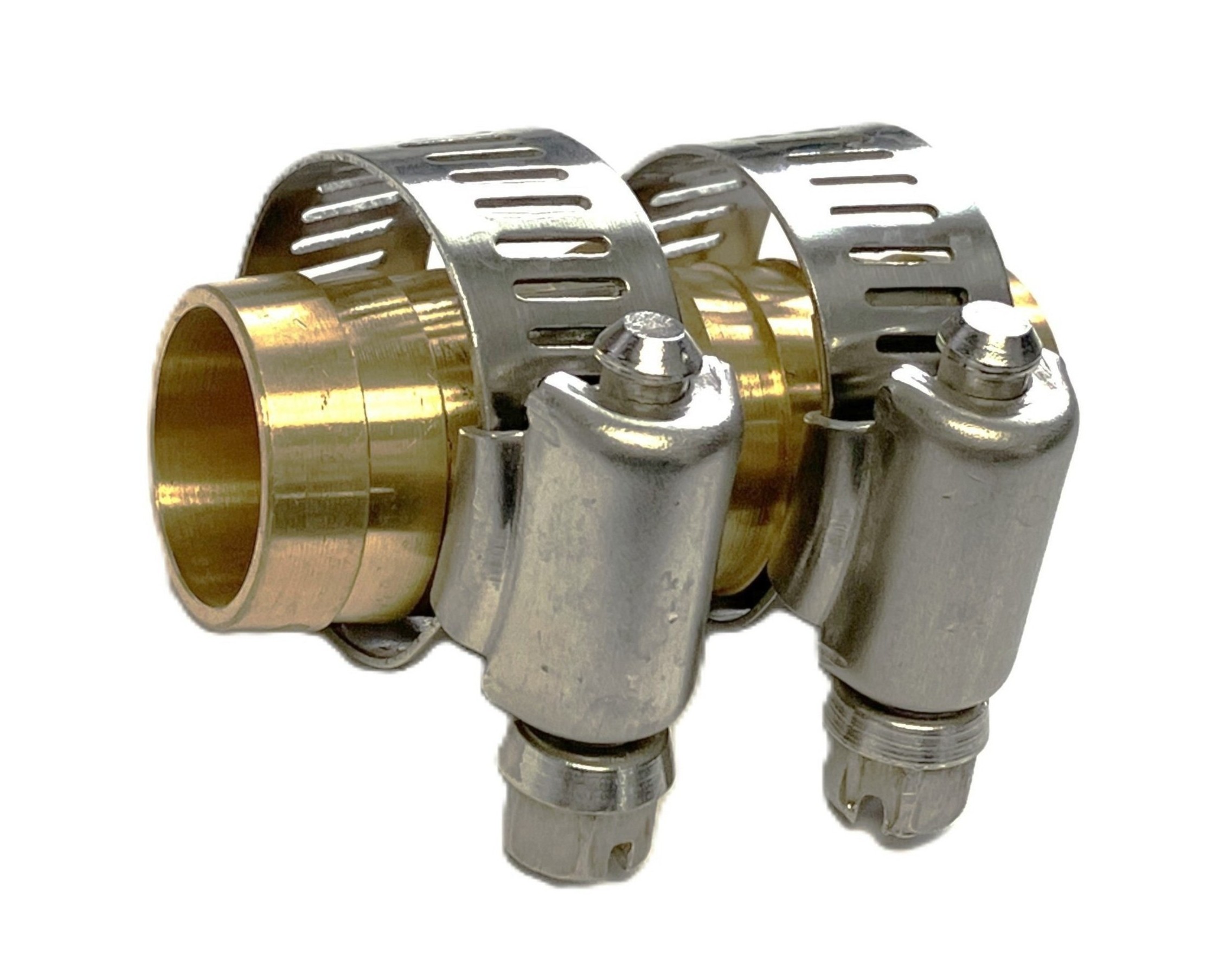 Brass hose mender / 2 ss clamps / 3/4" h-barb x 3/4" h-barb / 10